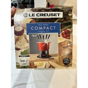 Vintage Le Creuset Compact Enameled  Cast Iron Black Fondue Set Table Top 2.25qt